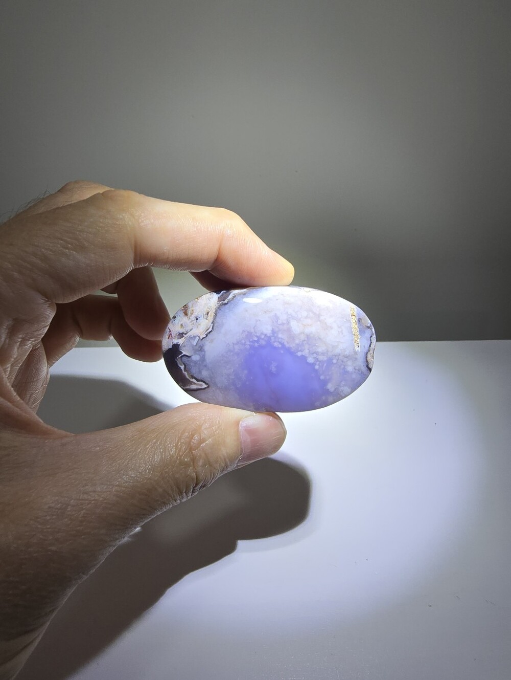 Blue Flower Agate Crystal Palmstone #C